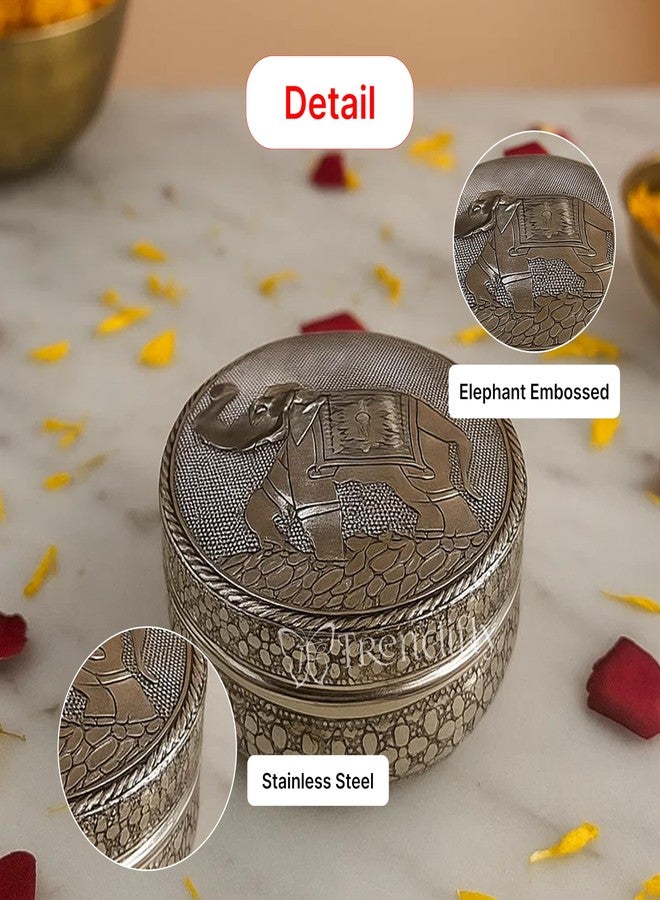 Trendifly Elephant Embossed Meenakari Stainless Steel Dabba Storage Box Container For Dry Fruit Mukhwas Supari Chocolates Puri | Babyshower Housewarming Pooja Diwali Festive Wedding Return Gifts (1) - Image 3